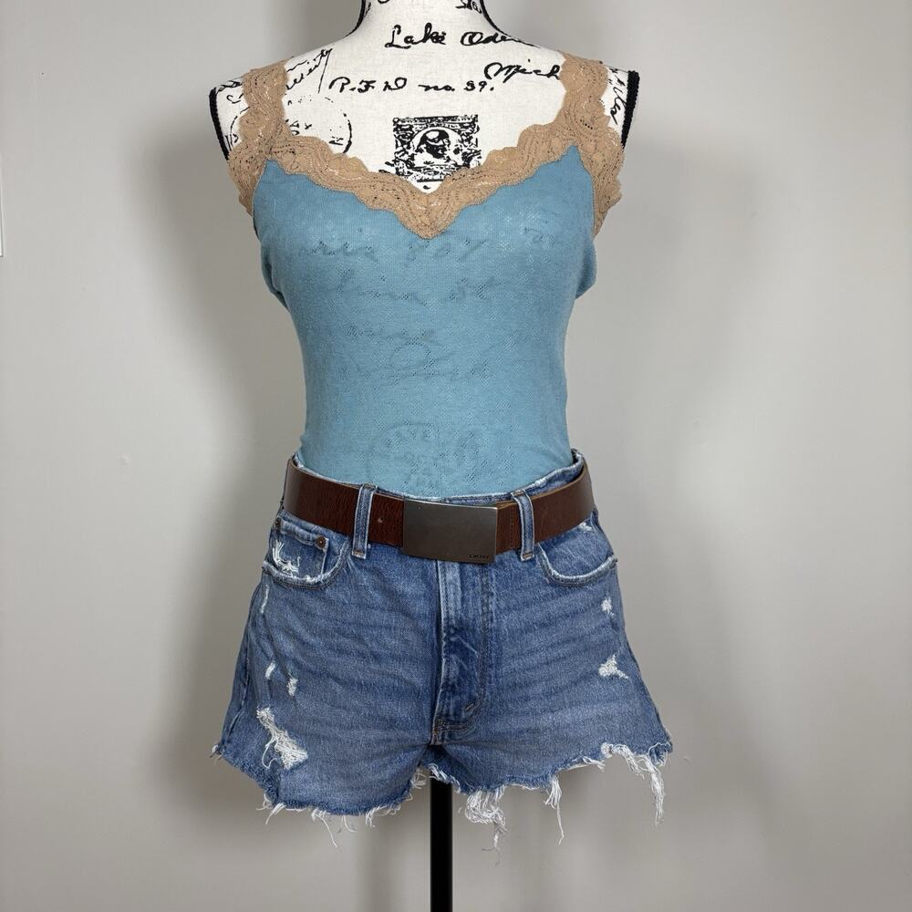 VTG Y2K Abercrombie & Fitch Blue Lace Trim Cami Tank Top RARE L Fairy Coquette